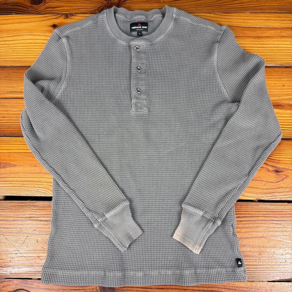 American Giant Mens Green Waffle Knit Long Sleeve Henley Shirt Small Made in USA